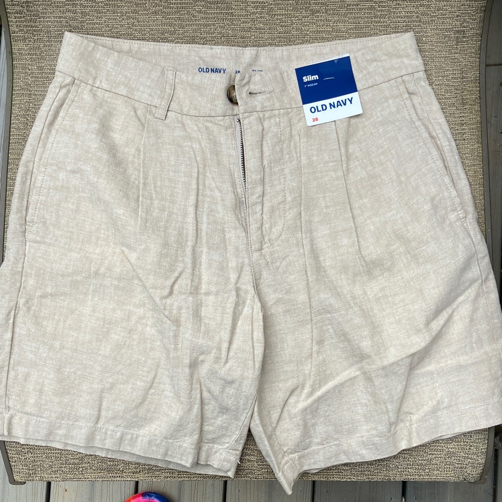 Old Navy Men's Beige Flat Front Linen Shorts